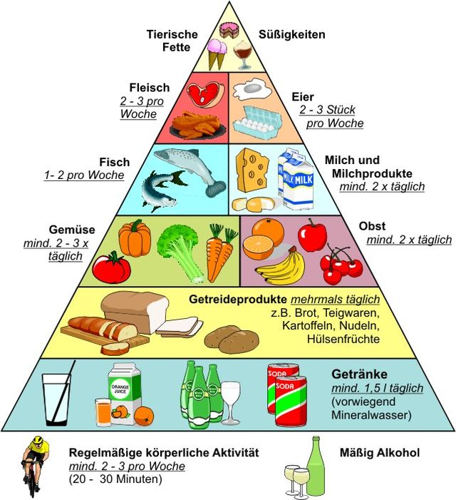 In einer Ernährungspyramide wird dargestellt, wie die ideale Ernährungsweise eines Menschen aufgebaut sein sollte.